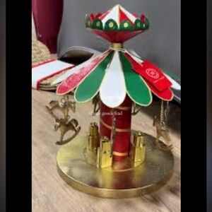 * SOLD * NEW metal 15” spinning Christmas Carousel with rocking horses